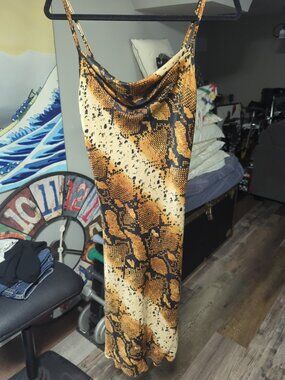 XS BEBE Gold Brown Animal Snake Skin Print  Dress S 0 - New Without Tags